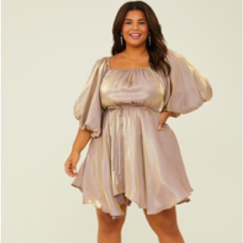 NWT Arula Metallic Puff Sleeve Dress